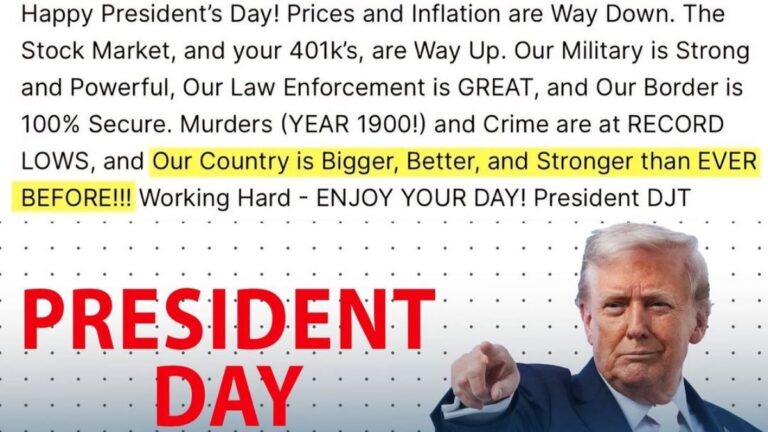 Trump’s Fiery Presidents Day Post: Borders Secure, Economy Booms Trump's Fiery Presidents Day Post Borders Secure, Economy Booms